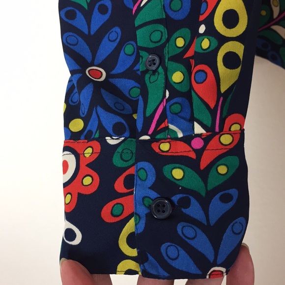 Merona Blue Floral Half Button Down Blouse - Picture 5 of 7